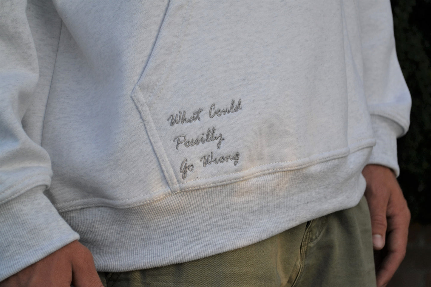 Light Grey and Green What Could Possibly Go Wrong Hoodie
